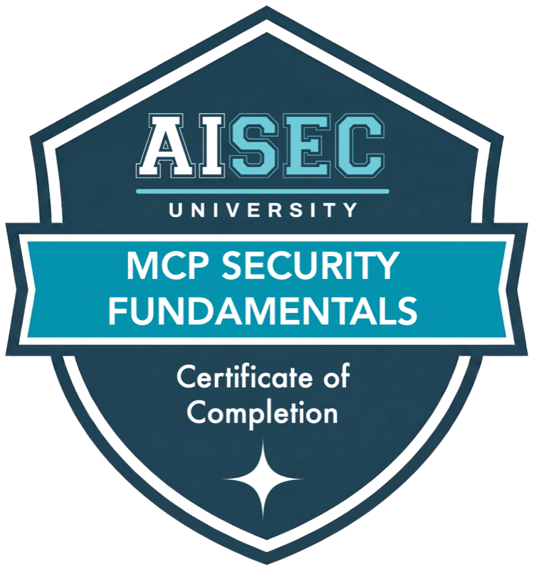 MCP Security Fundamentals badge from AI Security University