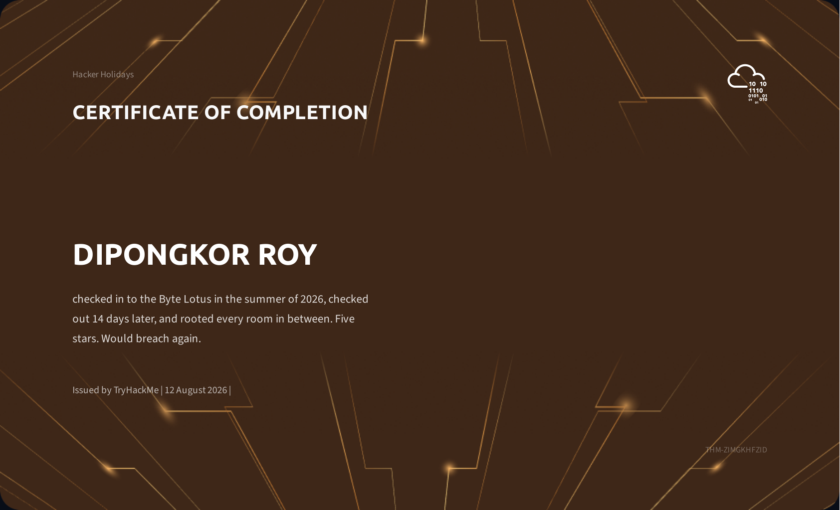 Hacker Holidays certificate issued by TryHackMe